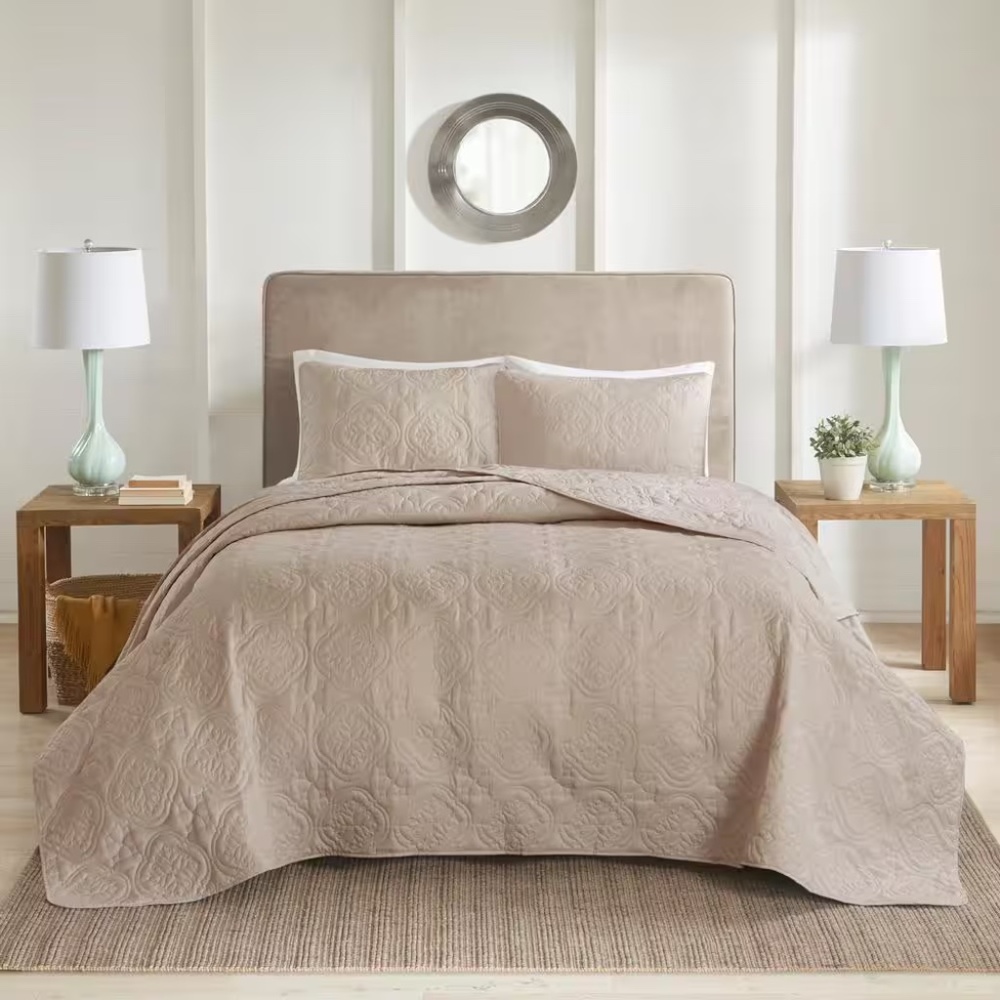 BRAND NEW 510 Design 3-Piece Taupe Quilted Bedspread Set – Full/Queen